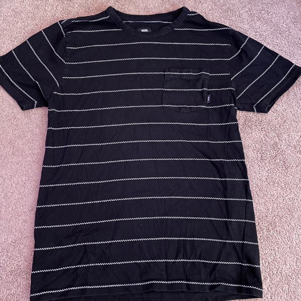 Vans black checkered striped t shirt size medium